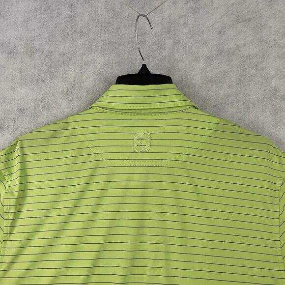 Footjoy PGA Golf Polo Shirt Mens Medium Lime Green Striped Embroidered Crest - Picture 13 of 16